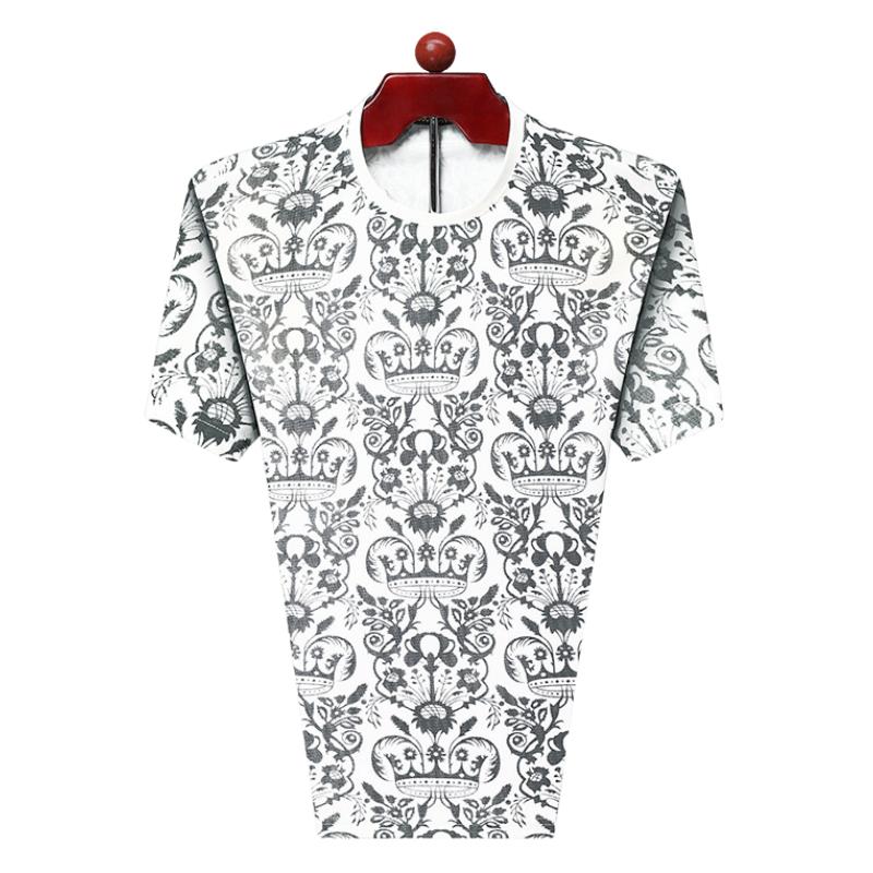 Мужская футболка Лето Классика Улица Круглый вырез Короткий рукав Топ Полный принт Спортивная футболка Мужская Одежда оверсайз 52/XL белый