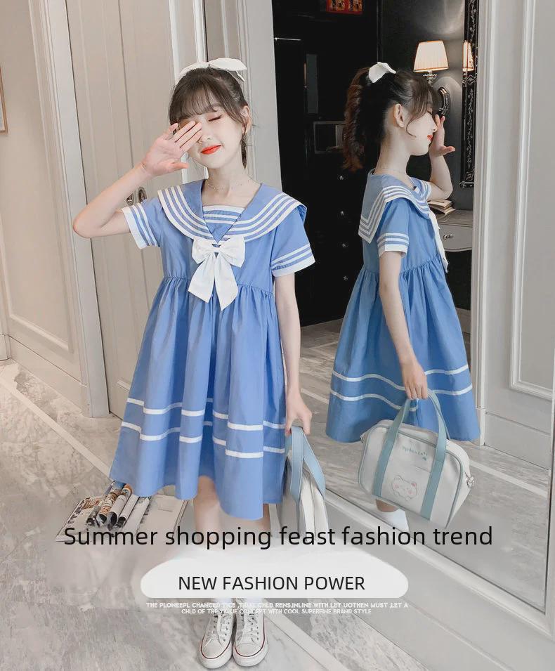 Girls' Summer Korean Sailor Collar Princess Dress