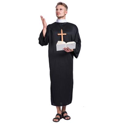 Adult Men's Priest Vicar Costume Fancy Dress Friar Monk Robe Cosplay Halloween Party Funny Outfit