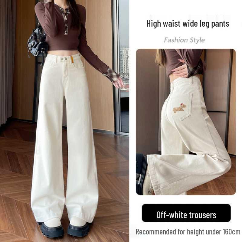 

Women s Petite Straight-Leg Wide-Leg Jeans - Off-White with Autumn Embroidered Dachshunds 2XL