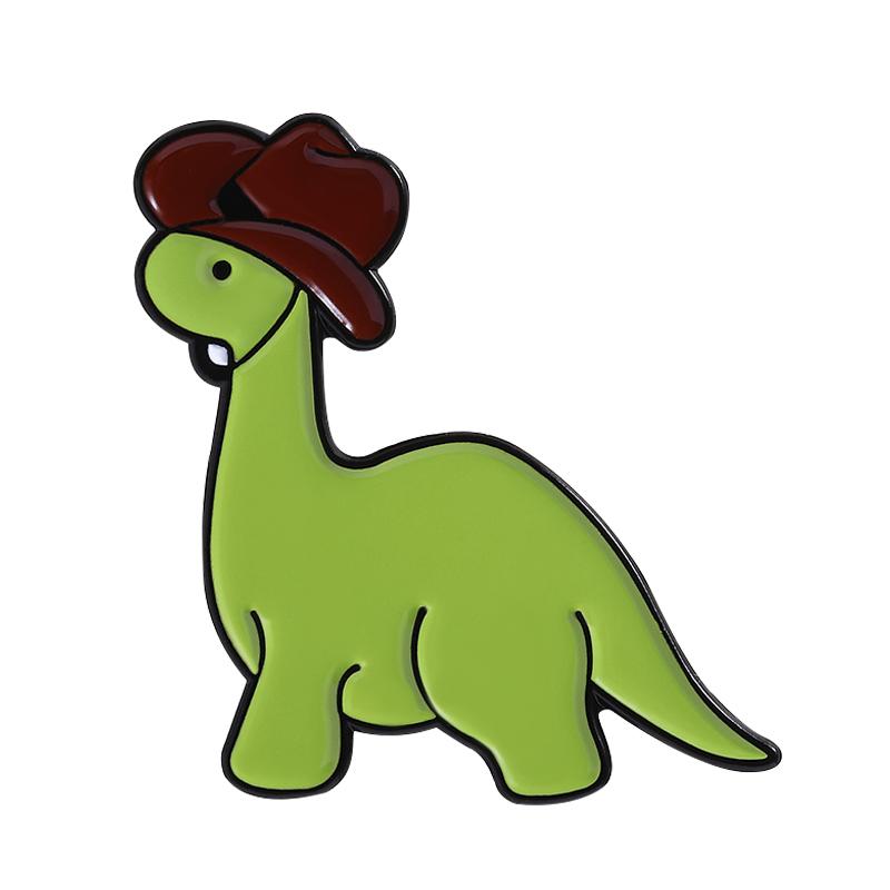 

Cartoon Green Dinosaur With Cowboy Hat Enamel Pin Funny Cute Animal Metal Brooch Lapel Backpack Badge Jewelry Gifts For Friends