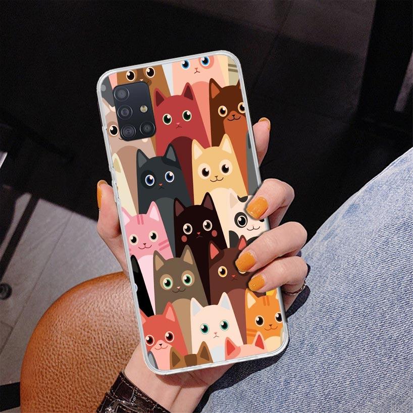 Cat Cute Kitten Cartoon Phone Case For Samsung Galaxy A52 A32 A22 A12 A51 A31 A50S A30S A20S A10S Note 20 Ultra 10 Plus S10 A72