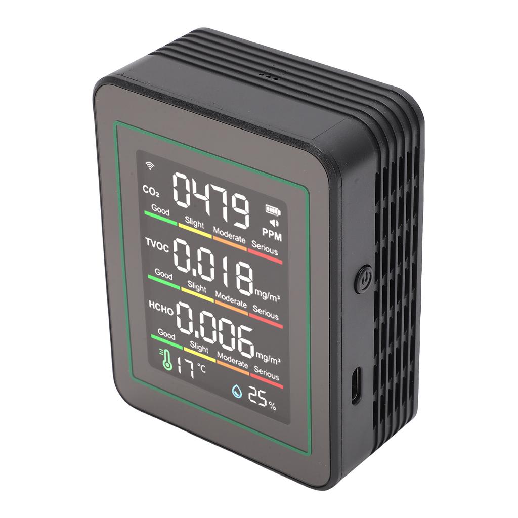 5 In 1   Quality Monitor, WiFi Indoor CO2 Meter for   Smart, HCHO TVOC Detector with LCD Display, Infrared Sensor, Temperature Humidity  for Home