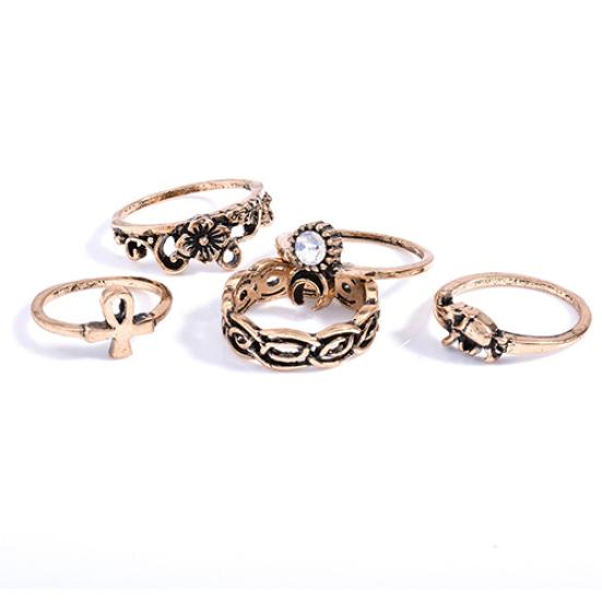 10Pcs Elephant Moon Flower Rhinestone Women Vintage Above Knuckle Midi Ring Set