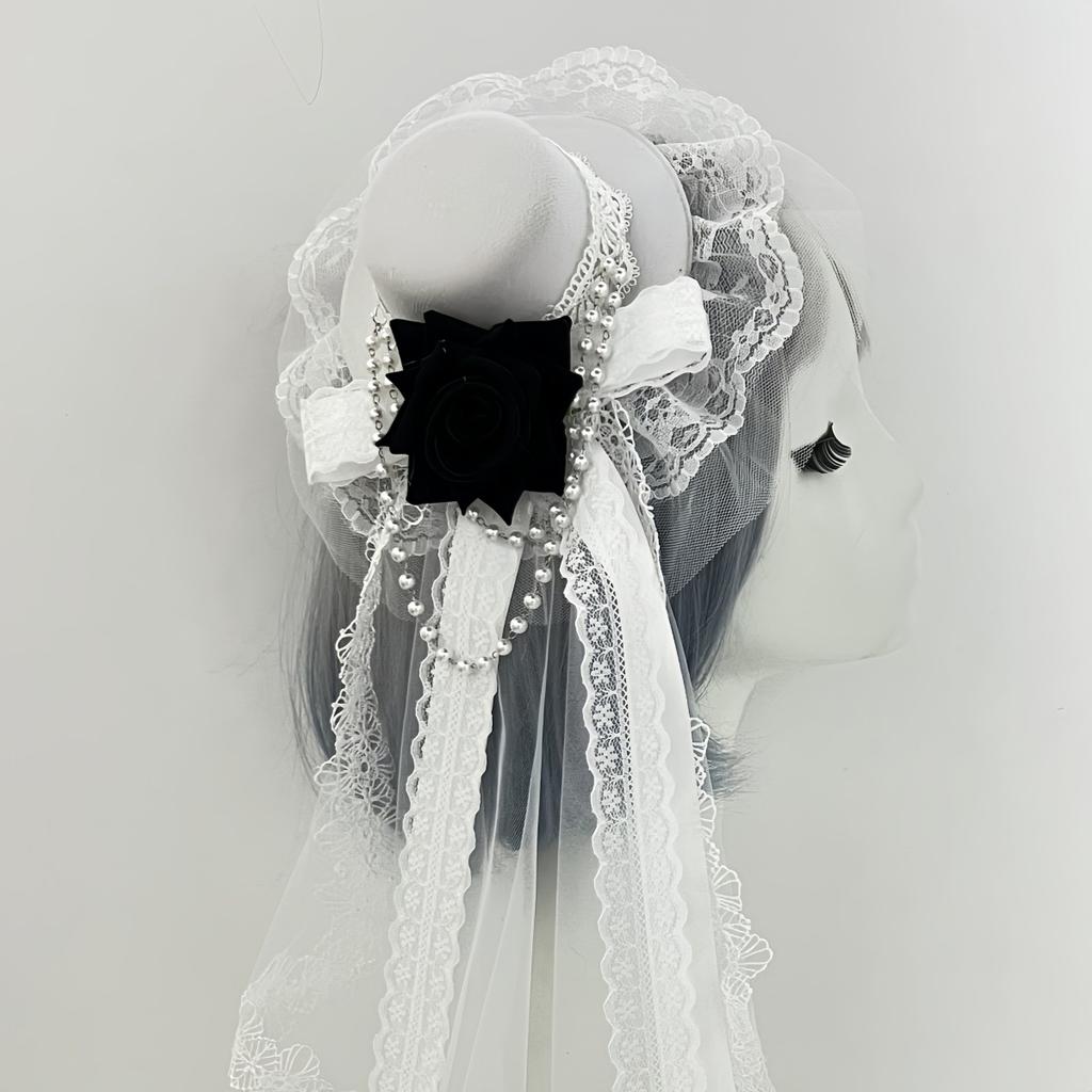 Chapeau Haut de Forme Style Voile Sombre Rose Sanglotante Épingle à Cheveux Accessoires de Cheveux Rétro Européens et Américains avec Chaîne