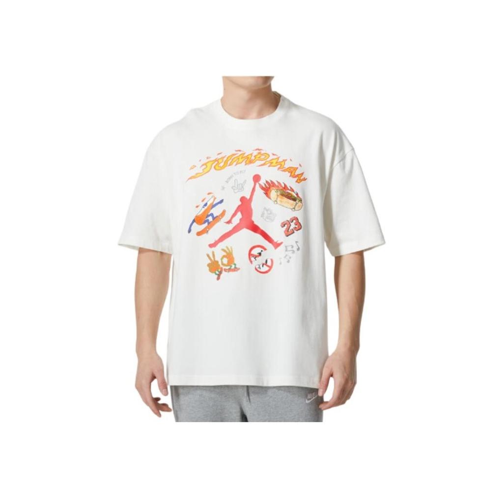 Jordan Bedrucktes Lauf-Fitness-Basketball-Training Atmungsaktiv Bequem Rundhals Kurzarm SS24 Überschnittene Schulter T-Shirt Herren Tops Weiß HJ3965-133