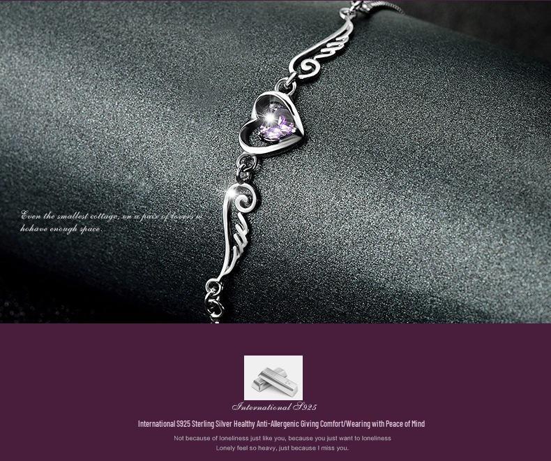 925 Silver Crystal Beaded Bracelet with Angel Wing & Heart Charm, Korean Style Double Layer for Women - Perfect Christmas Gift or Couple's Jewelry