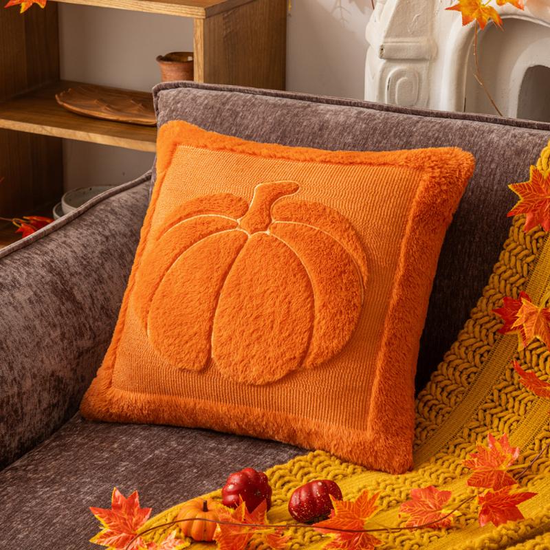 45X45/50X50CM Autumn Throw Pillow Cover Plush Halloween Pumpkin Stamping Waist Cushion Cover Decor Home Decorative Pillowcase