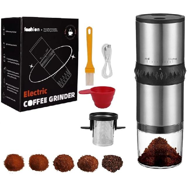 Portable Electric Conical Burr Coffee Grinders, Spice Grinder Electric, Bean Grinder,USB Rechargeable Coffee Maker Stainless Steel Coffee Bean