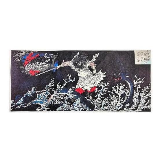 Ukiyo-e Tenugui: A Brief History of Japan - Susanoo-no-Mikoto by Yoshitoshi Tsukioka, 100% Cotton