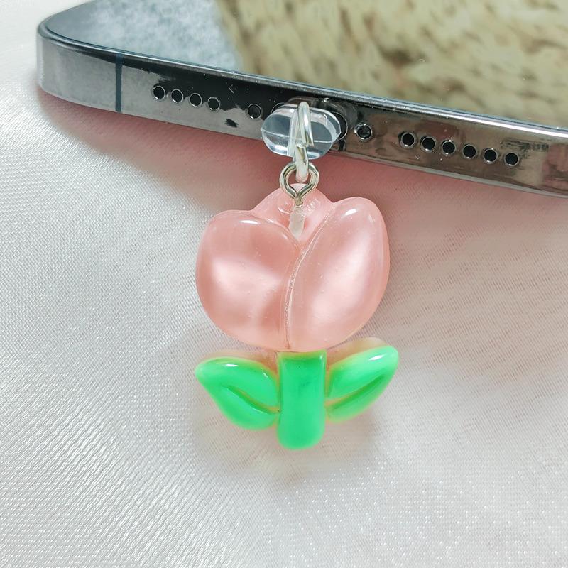 Mobile Phone Dust Plug Charging Port Dust Cap Transparent Flower Tulip Dust Plug Iphone