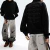 Men's Clothing Stylish Embroidery Hoodies Loose Casual Hooded Autumn Vintage Beading Basic Long Sleeve Solid Color Sweatshirts
