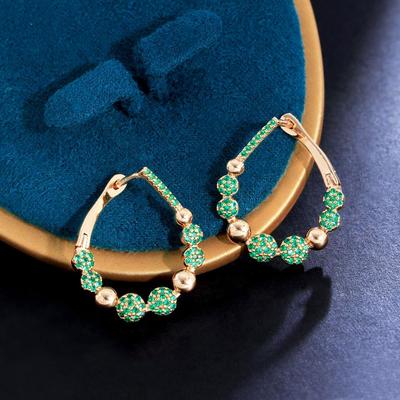 WWJ Top Grade Shiny Green Cubic Zirconia Gold Color Creative Unique Round CZ Stud Earrings
