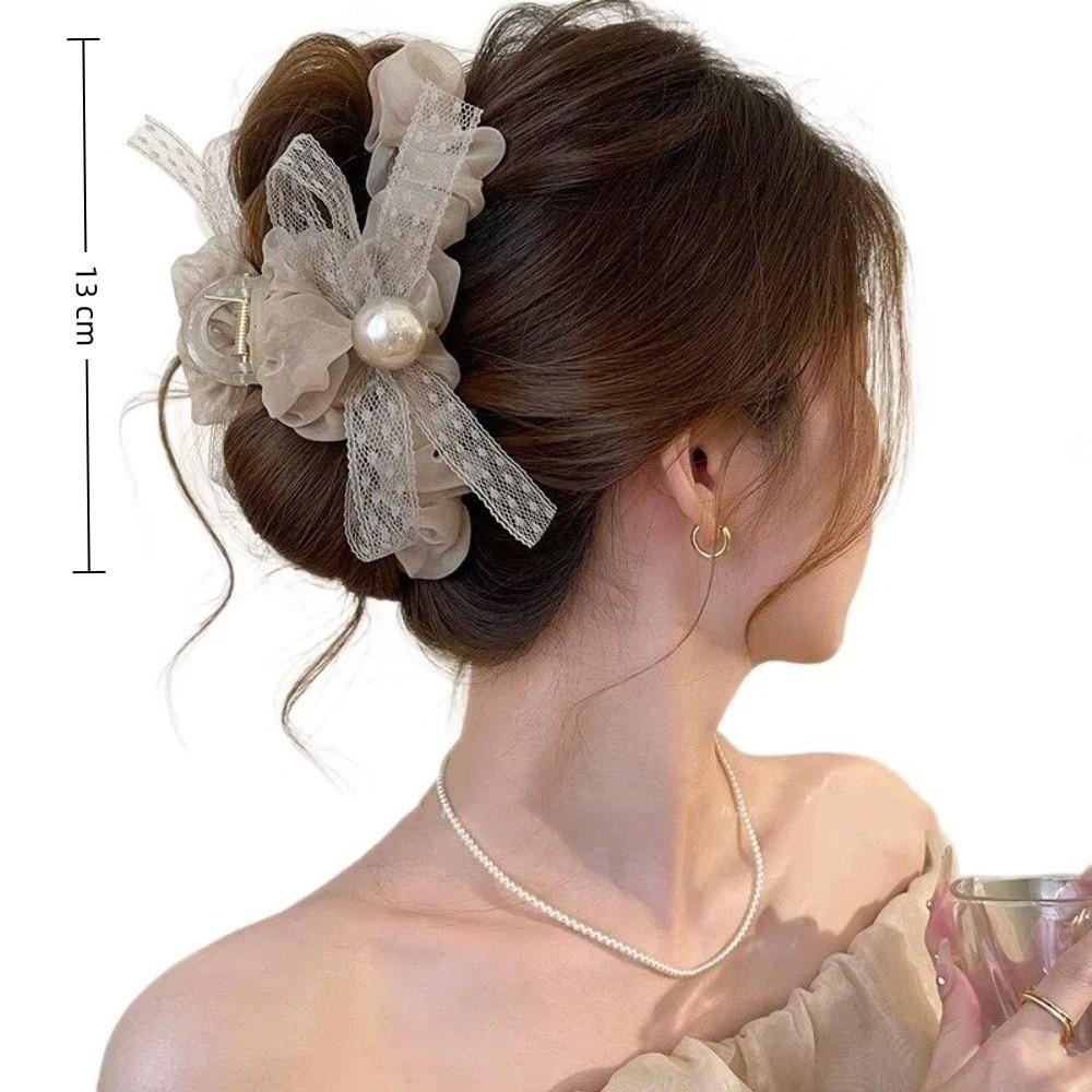 Back of Head Women Hair Clip Mesh Bow Shark Clip New Hair Claws Hair Accessory