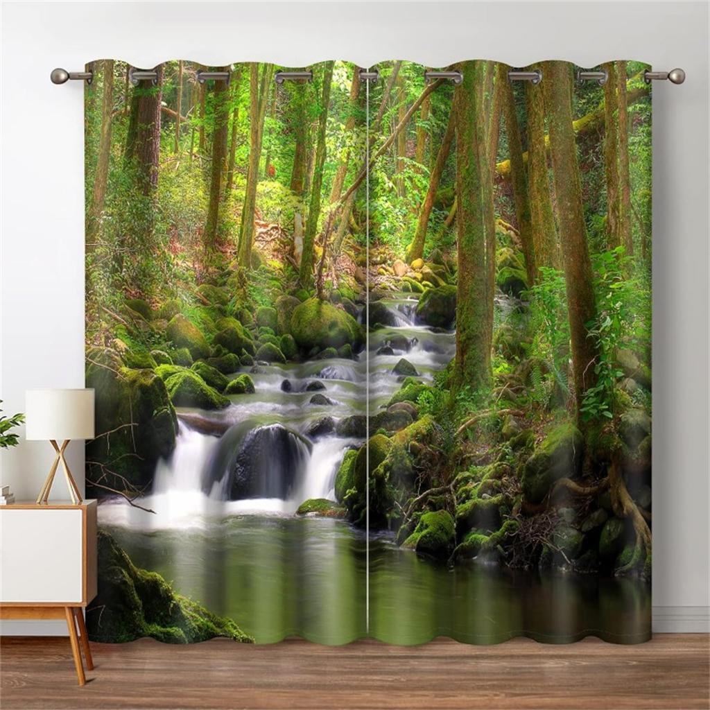 Red Maple Leaf Fall Lake Ocean Trees 3D Curtains 2 Panels Office Living Room Kitchen Bedroom Balcony Window Decor Curtains