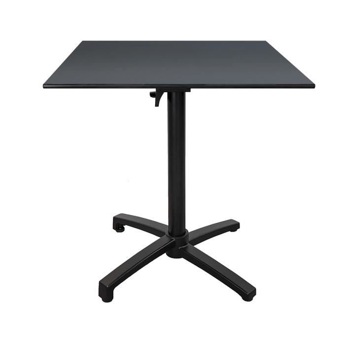 Table de jardin - Compact HPL - 70 x 70 cm - Gris anthracite - Pliable - Aluminium