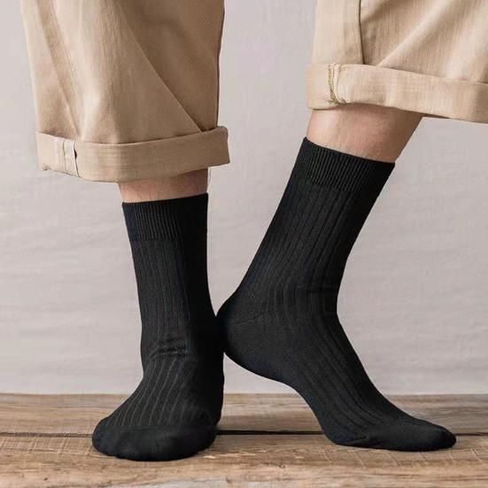 5 Pairs Men Dress Socks Polyester Cotton Breathable Crew Socks Ribbed Solid Color Socks for Casual And Professional Wear