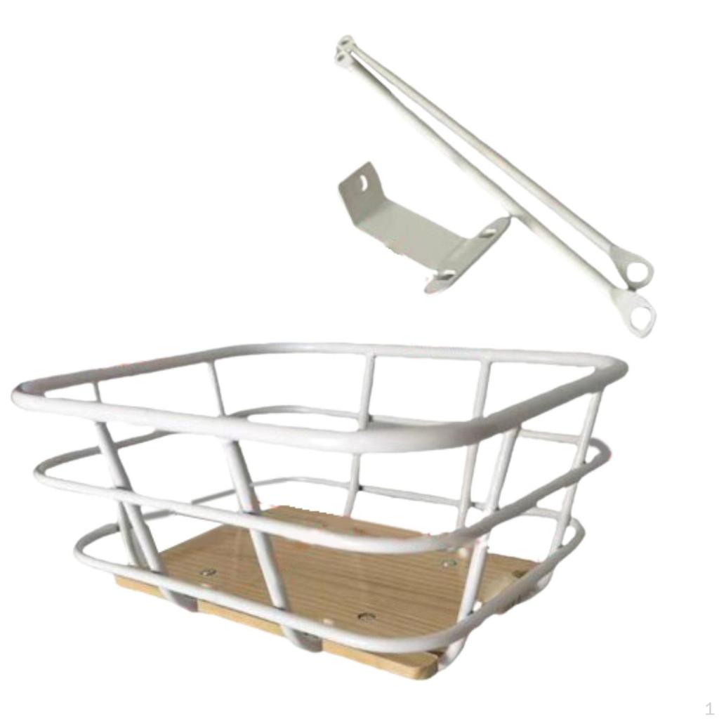 Bike Front Basket Bicycle Stylish Heavy Duty Wood Base Iron Wire Cargo Rack Cycling