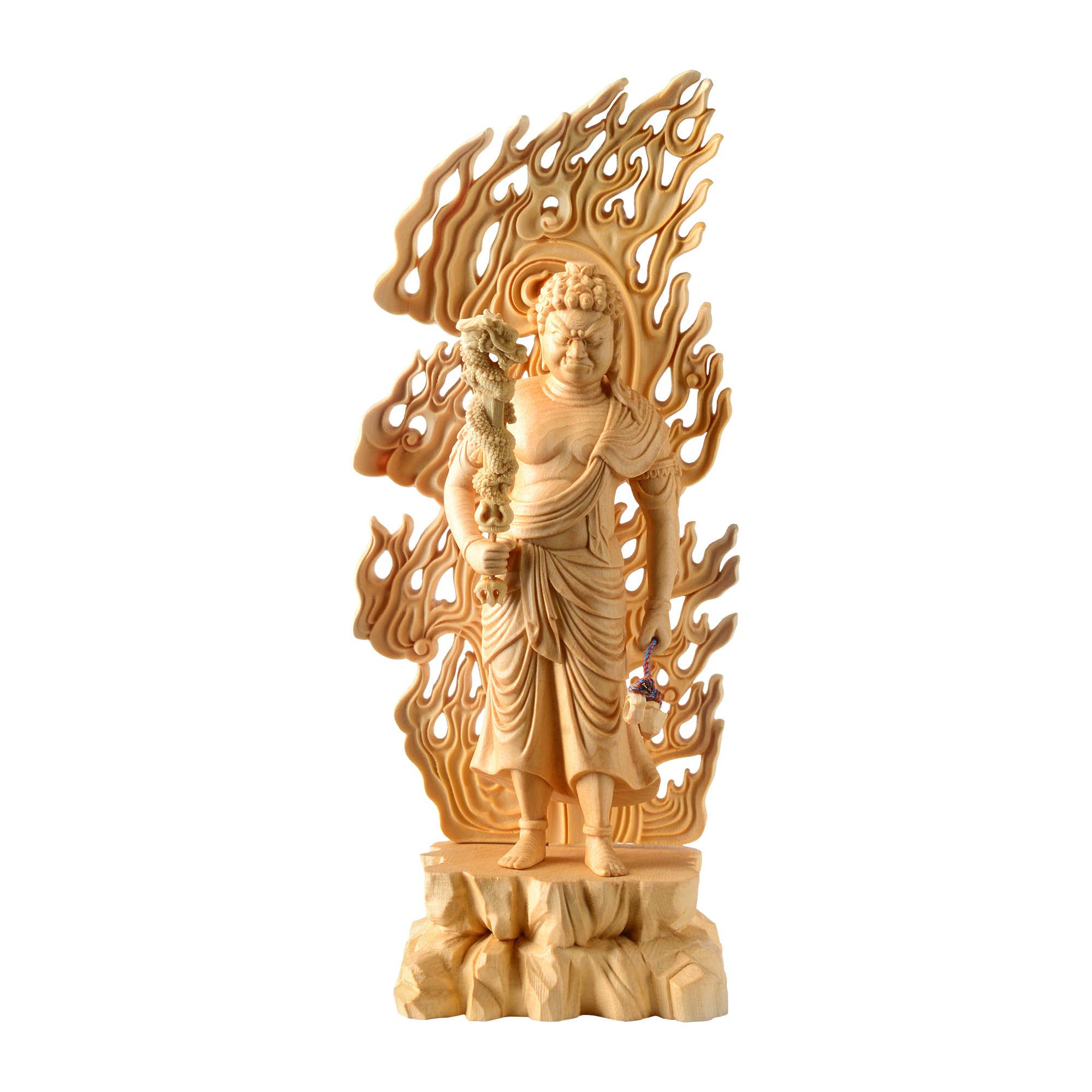 

Fudo Myoo (Acala) Buddhist Statue, Kurikara Fudo, Standing Statue, Wooden Carving, Figurine, Cypress Wood, Rock Base, Flame Halo, For Those Born in th