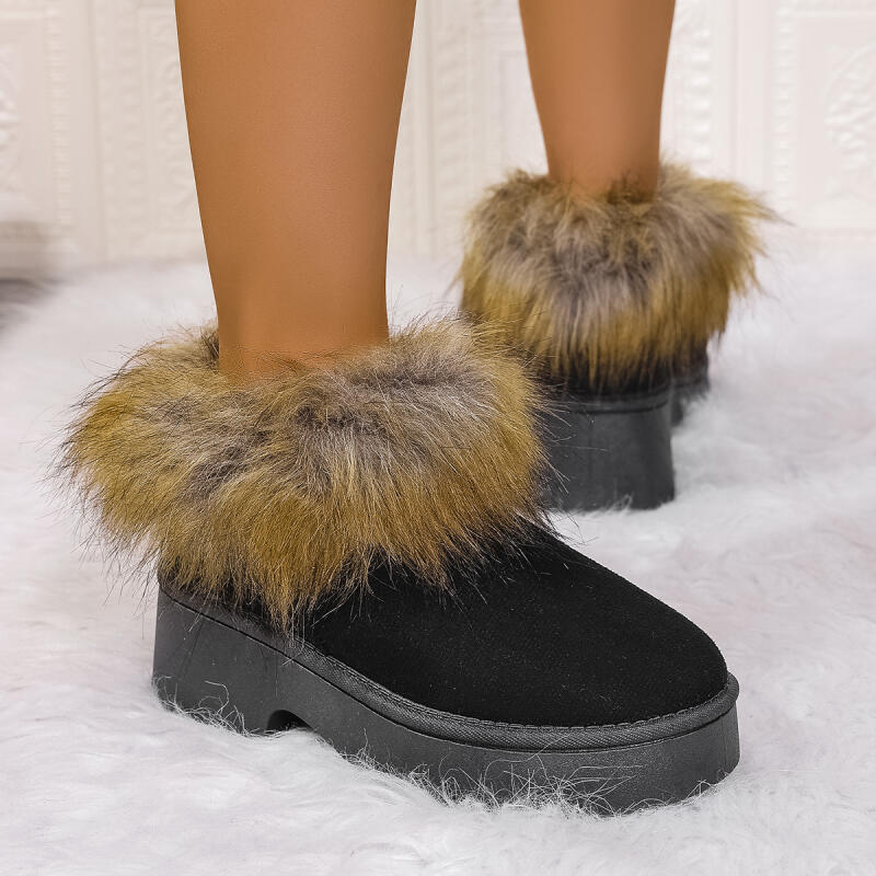 Fashion Fashion Faux Fur Snow Boots 2025 Winter Warm Short Plush High Heel Women's Ankle Boots Thick Platform Wedge Heel Shoes Woman