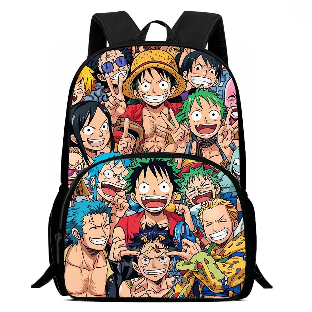 One Piece 15 Inch Front Pocket Backpack for Boys Girls Best Gifts Lightweight Durable Cartoon School Bookbag for Children Travel
