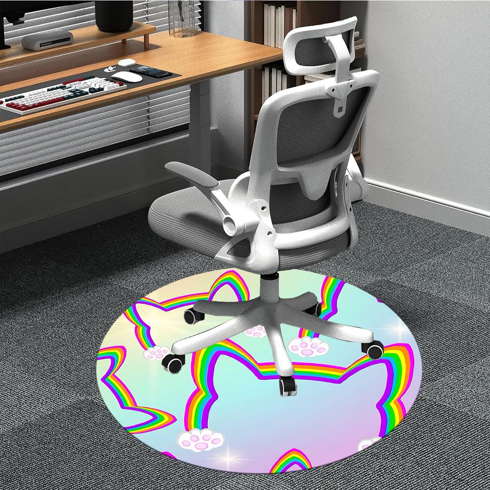 1pc Rainbow Cat Office Round Area Rug,  Mat Suitable ForOffice, Under Office Chairs Bedroom Living Room Home Decor, Room Deco