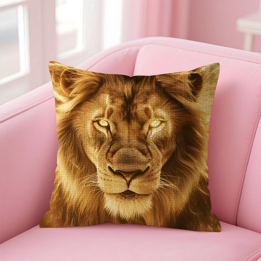 Lion Cool Cushion Cover Natural Linen Pillow Case DoubleSided Print Decorative Sofa Pillowcase Home Decor Gift