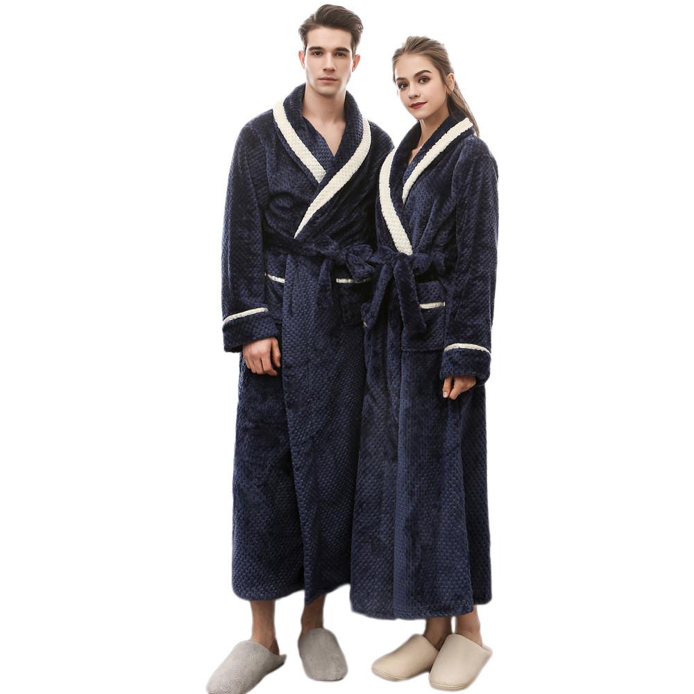 Unisex-Winter-Bademantel mit verlängertem Coralline-Plüschschal und langen Ärmeln