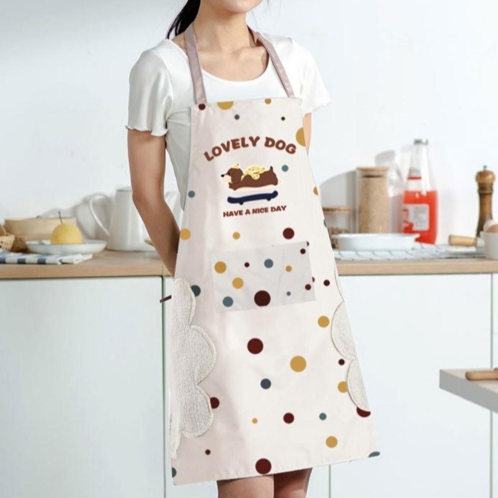 New Sleeveless Kitchen Aprons Cartoon Puppy Stripped Pattern Painting Overalls PVC Waterproof Working Clothes for Cleaning