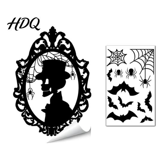 Reusable Festival Decor Halloween Static Window Clings Skeleton Witch Pumpkin Bat Silhouette Glass Stickers Outdoor Murals Removable Decals