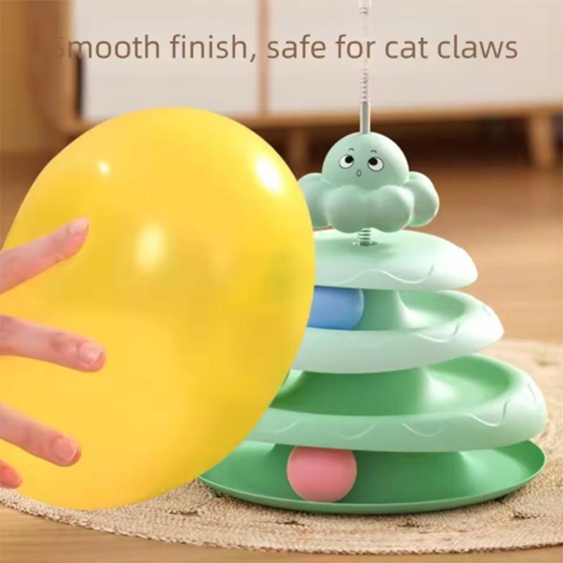 Colorful Balls Cat Toy Hollow Tracks Detachable Portable Playground for Cats Interactive Cat Stick Turntable for Boredom Relief
