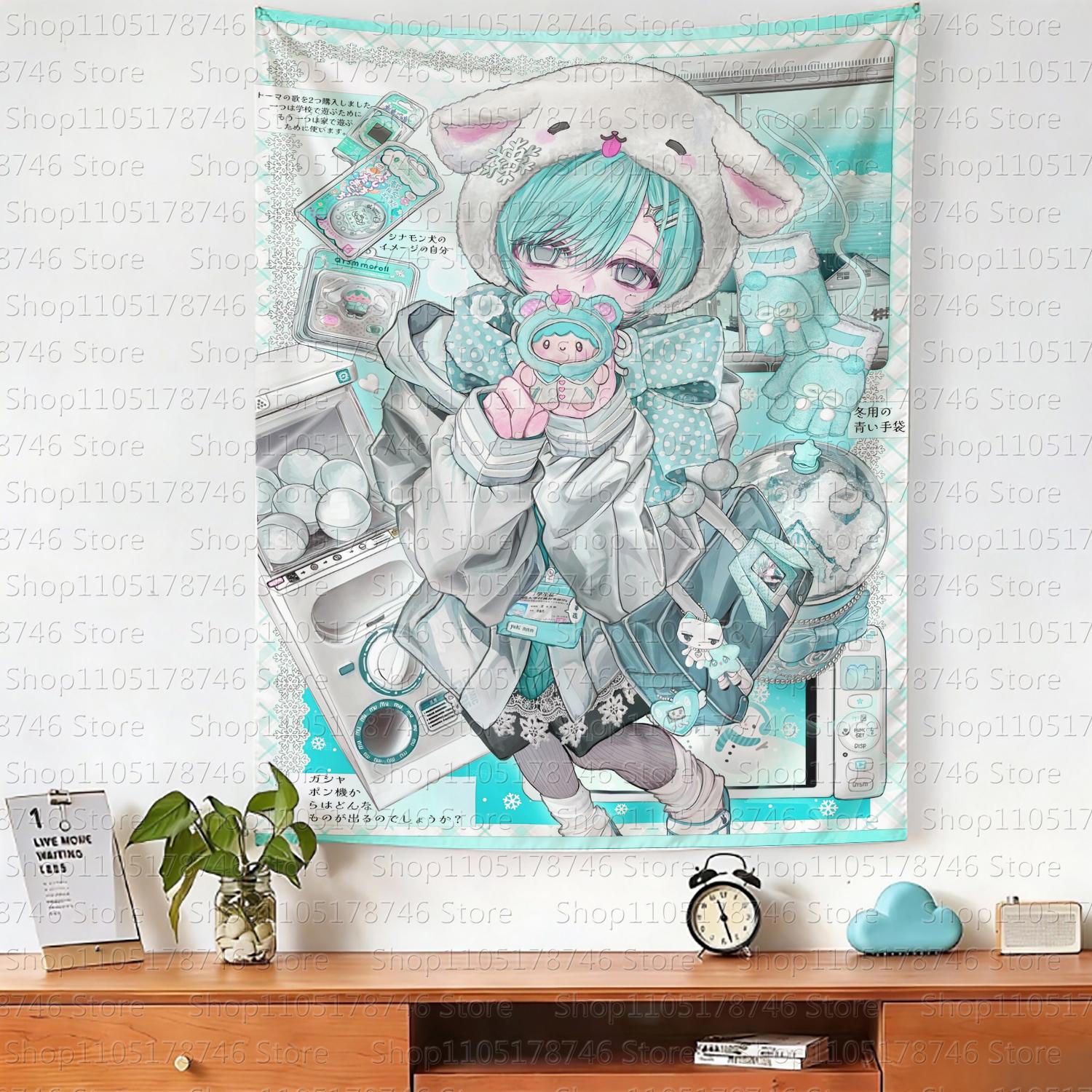 

ins style girl hanging cloth cartoon dormitory bedroom bedside tapestry Japanese cute girl room decoration tapestry wall hanging 74x94cm(29x37in)