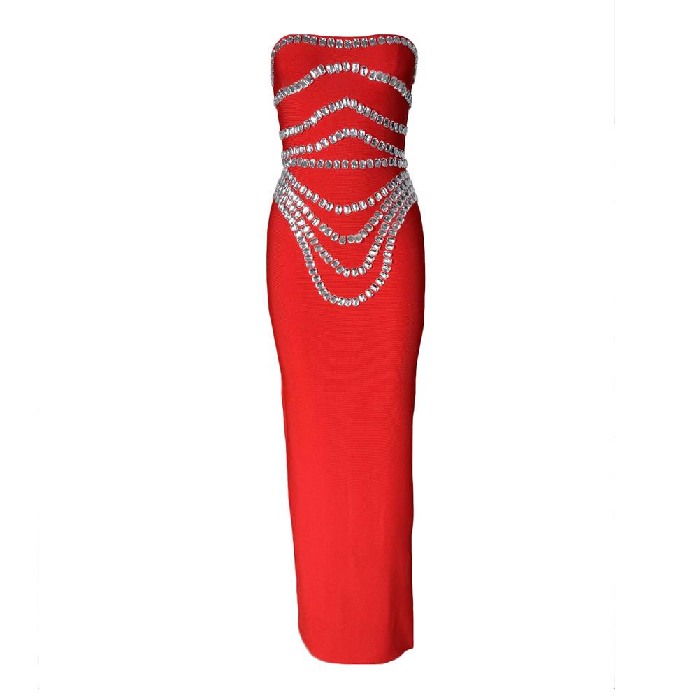 

Strapless Beaded Off-Shoulder Bandage Bodycon Dress for Women L