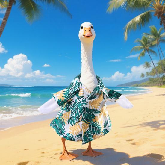 Hawaii Duck Outfit Lapel Pet Duck Clothing Tropical Leaf Print Costume for Pet Ducks And Geese Parties Beach Seaside Outings Dress-up