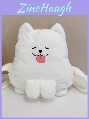 White Plush Dog Girl Backpack With Zipper Closure For Daily Use And Cute Style