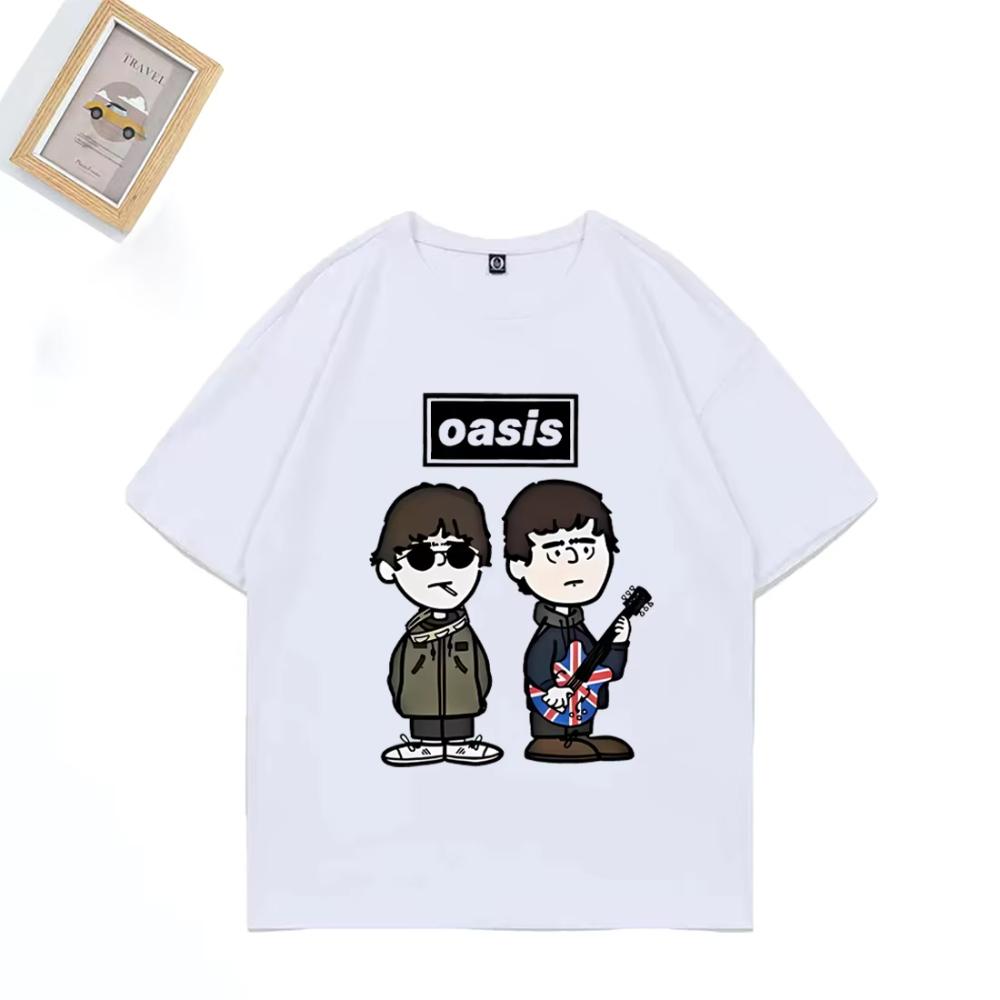 Oasis Summer Shortsleeved Tshirt Retro European and American Punk Rock Youth Cartoon Comics Men and Women Fashion Y2K Top