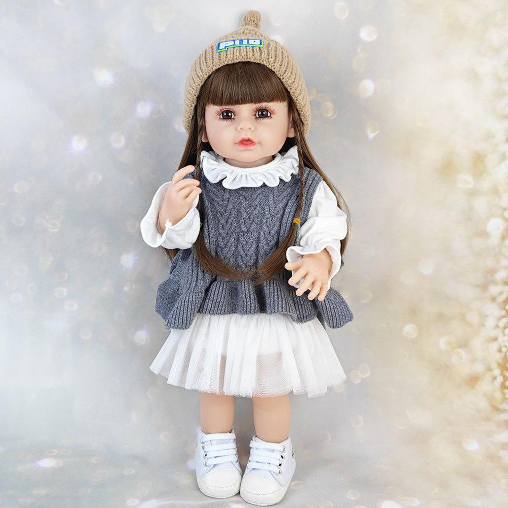 

22 дюйма может стоять кукла реборн комплект младенцев реборн силиконовые виниловые куклы для девочек имитация ребенка украшение дома кукла игрушки подарки Full set (doll+clothes)