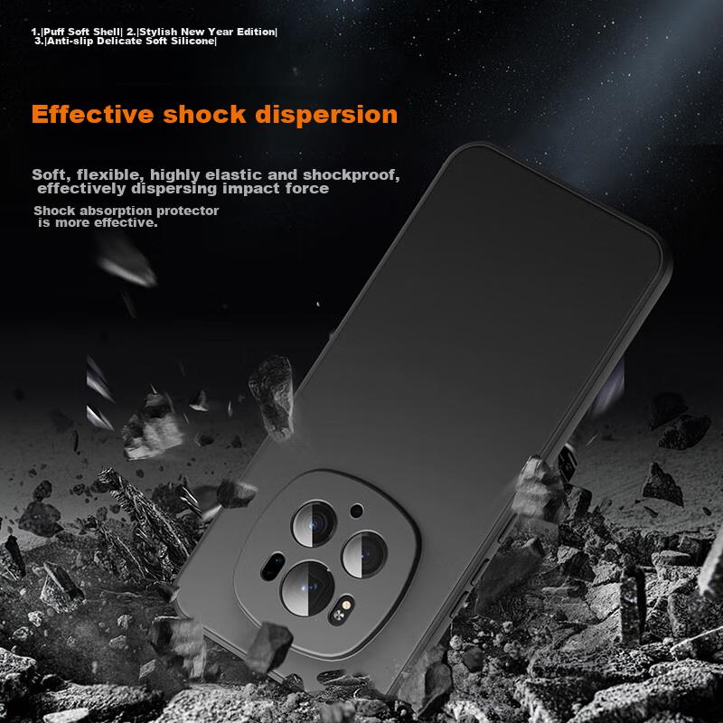 BIAZE Honor Magic6Pro Phone Case, Magic6Pro Full Protection Shockproof Ultra-Thin Flocked Lining Heat Dissipation Liquid Matte Soft Case JK634 Black