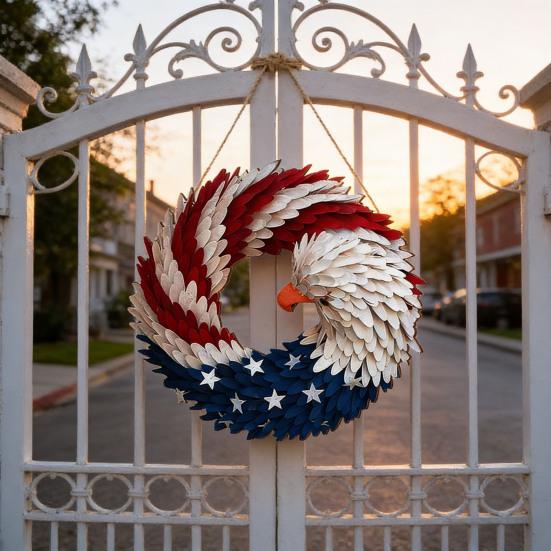 Eagle Flag Wreath Door Sign Patriotic Wooden Door Hanging Sign 4th of July Independence Day Veterans Day Door Hanger Decoration
