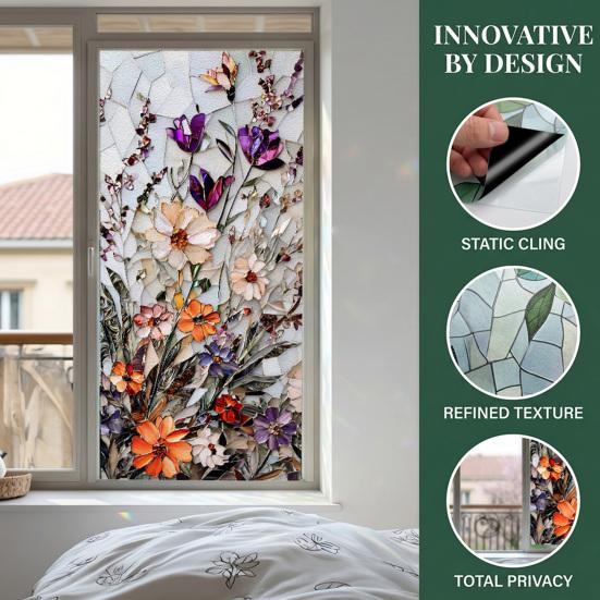 Pellicola per Vetri Colorati Privacy, Adesivi Murali Floreali per Finestre, Adesivi Floreali Strappabili Blocca-UV per Arredamento Camera da Letto, Soggiorno, Ufficio