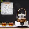 Pokaro Tea Teapot, Heat-Resistant Glass, Stylish Teapot, Teapot, Clear Glass, Stovetop-Safe, Large Capacity (1000ml), with Glass Tea Strainer, Bamboo