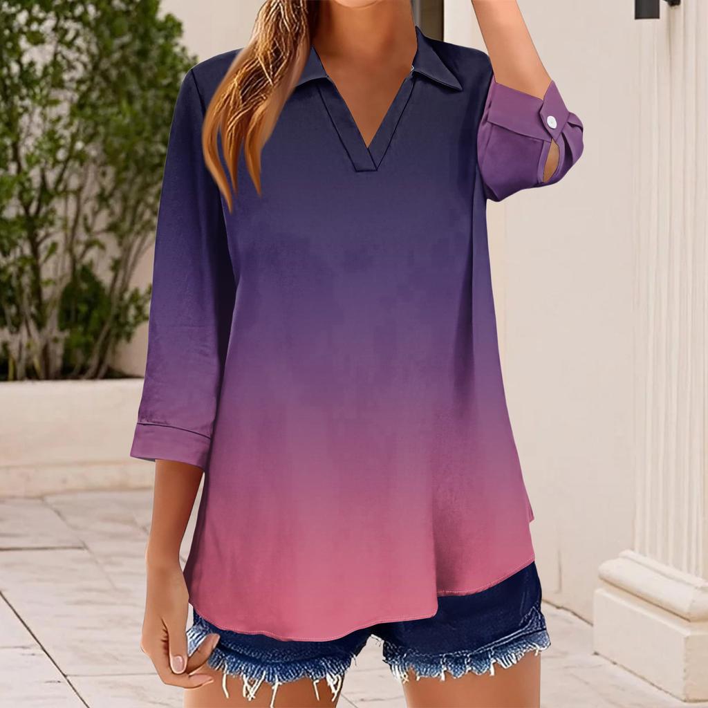Women's T Shirt Tee Print Button  3/4 SleeveDaily Weekend Fashion Basic V, Neck Regular Top