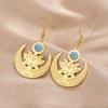 My Shape Flower Lotus Moon Earrings for Women Stainless Steel Dangle Earrings Flower Drop Earring Jewelry Chakra Healing Amulet