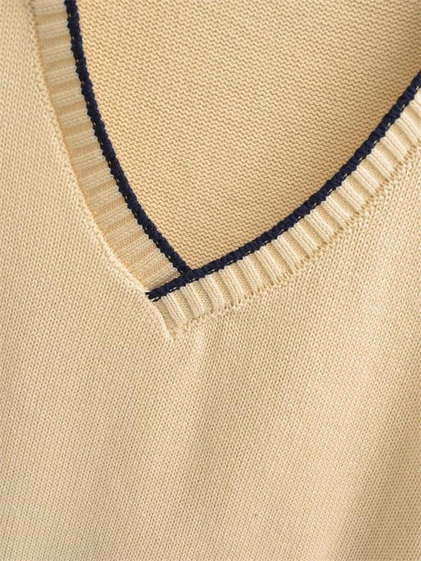 Women's Retro Color-Block Knit Vest: College Style, Polo Collar, Slim Fit, Elegant Camisole Layer