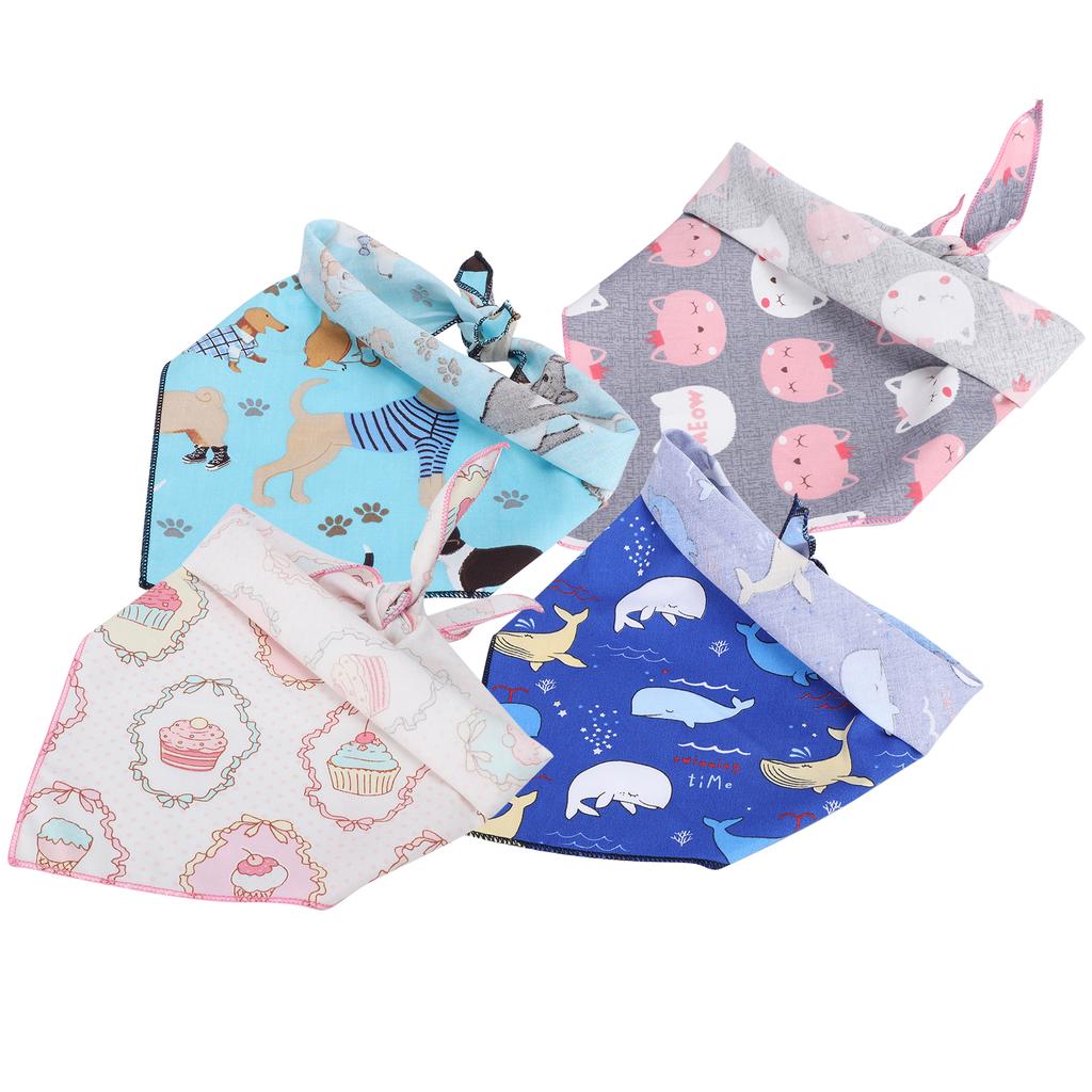 4Pcs Dog Neck Scarf Cotton Handkerchief Triangular Bib Washable Printing Style Pet ClothingL 72.5 x 49cm