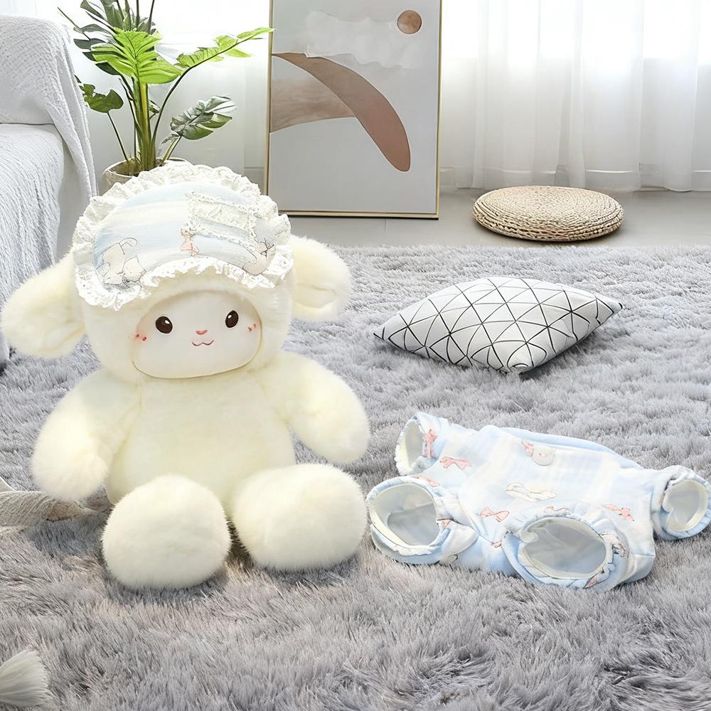 Adorable Sleepy Lamb Plush Toy Wearable Pajama Style Stuffed Animal Soft Fleece Perfect Cuddling Companion For Kid Bedtime Decor