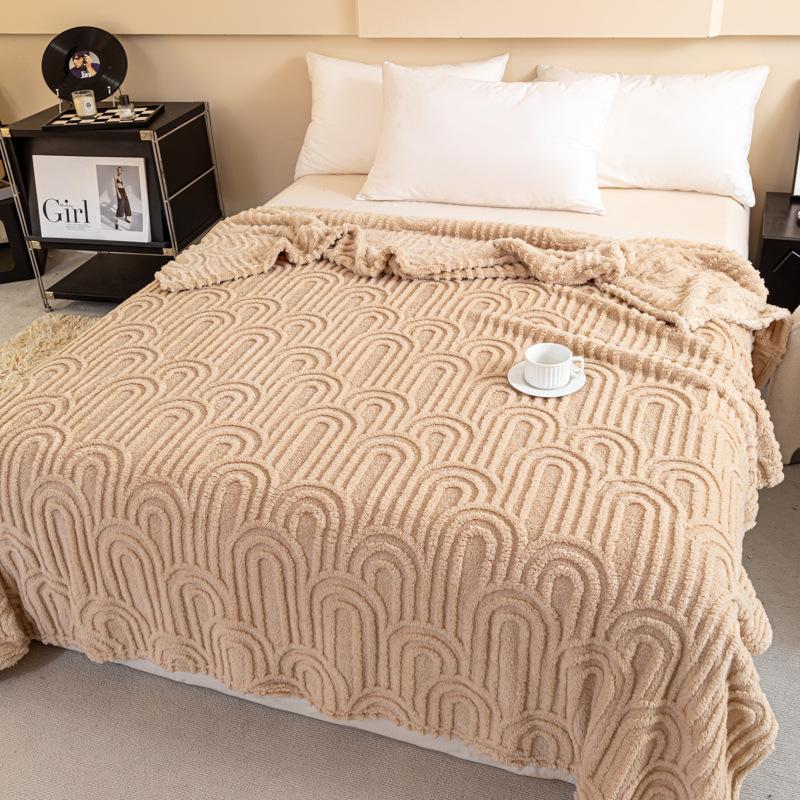 1pc Double-sided Jacquard Flannel Blanket Shawl Blanket Air-conditioned Nap Blanket Sofa Cover Blanket Polyester Fiber