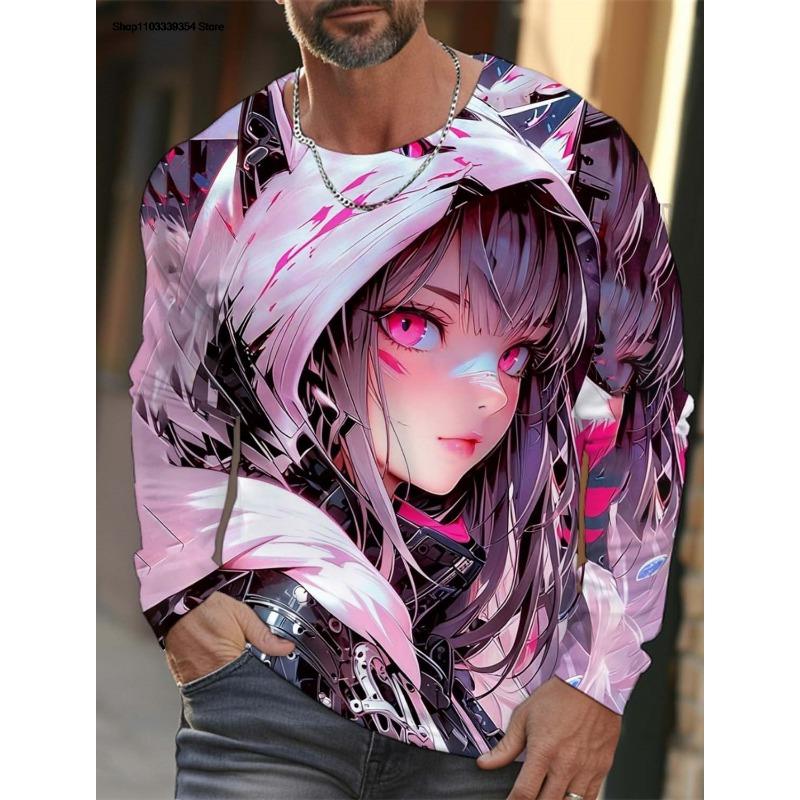 Men's Long Sleeve T-Shirt Cartoon Sexy Girl Pattern 3d Printed Oversized T Shirts For Men Personality Girl Harajuku Clothing Tops Tees