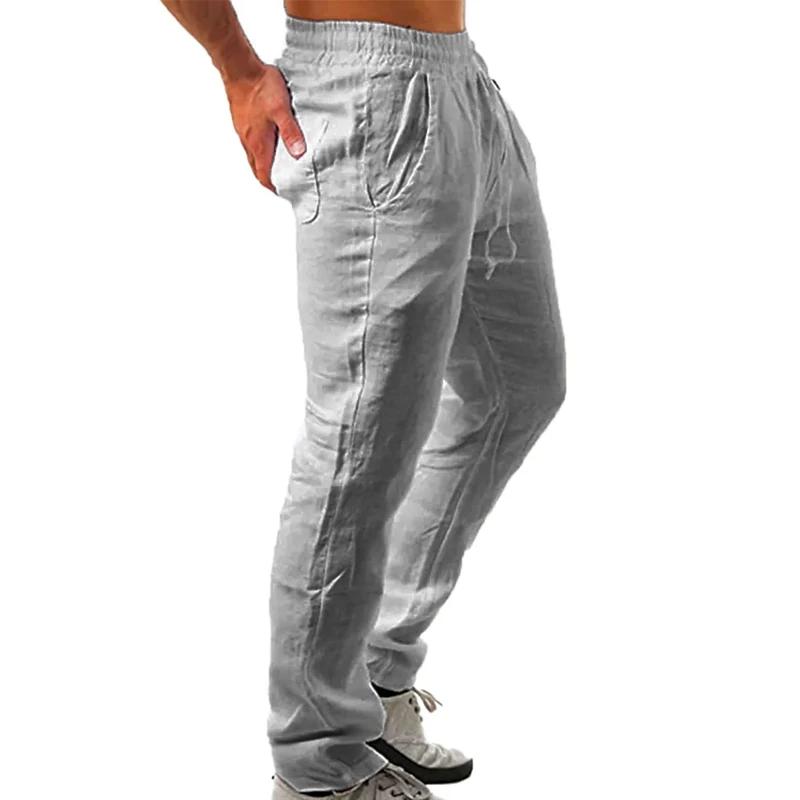 Men's Linen Pants Breathable Solid Color Comfortable Pants Fitness Yoga Jogging Sweatpants Streetwear