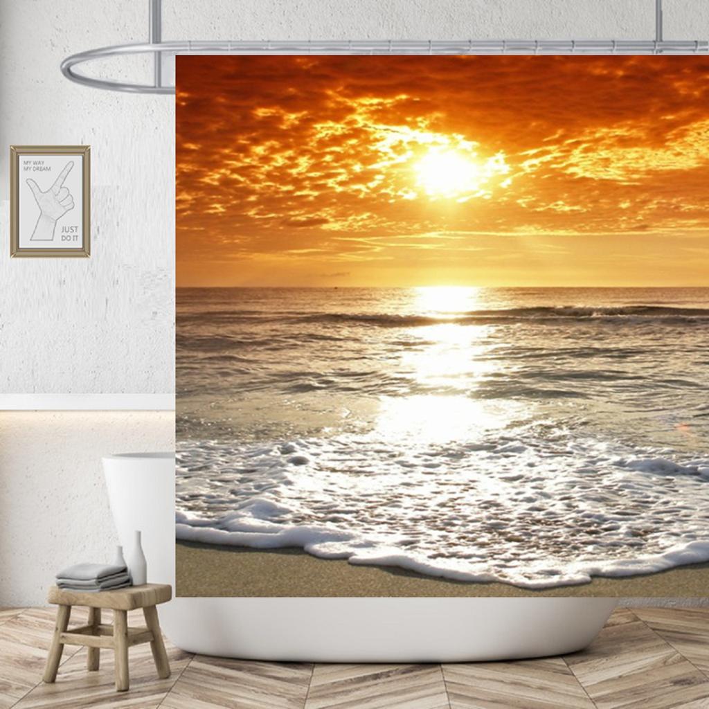 Beach Ocean Theme Shower Curtain for Bathroom Sunrise Sunset View Scene Hawaii Seashore Summer Coastal Seaside Seascape Decor